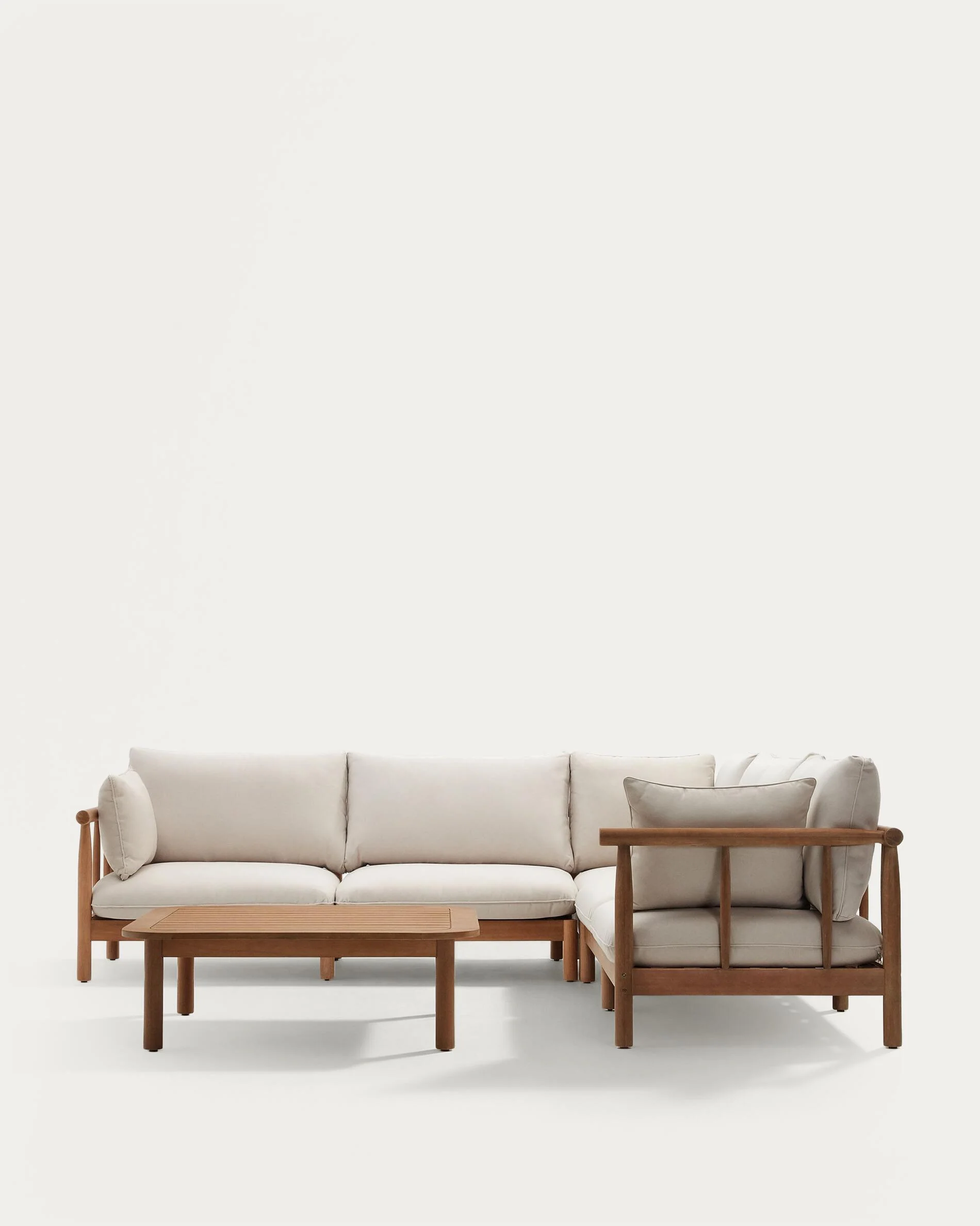 Sacova set, 5 seater corner sofa and coffee table made from solid eucalyptus wood