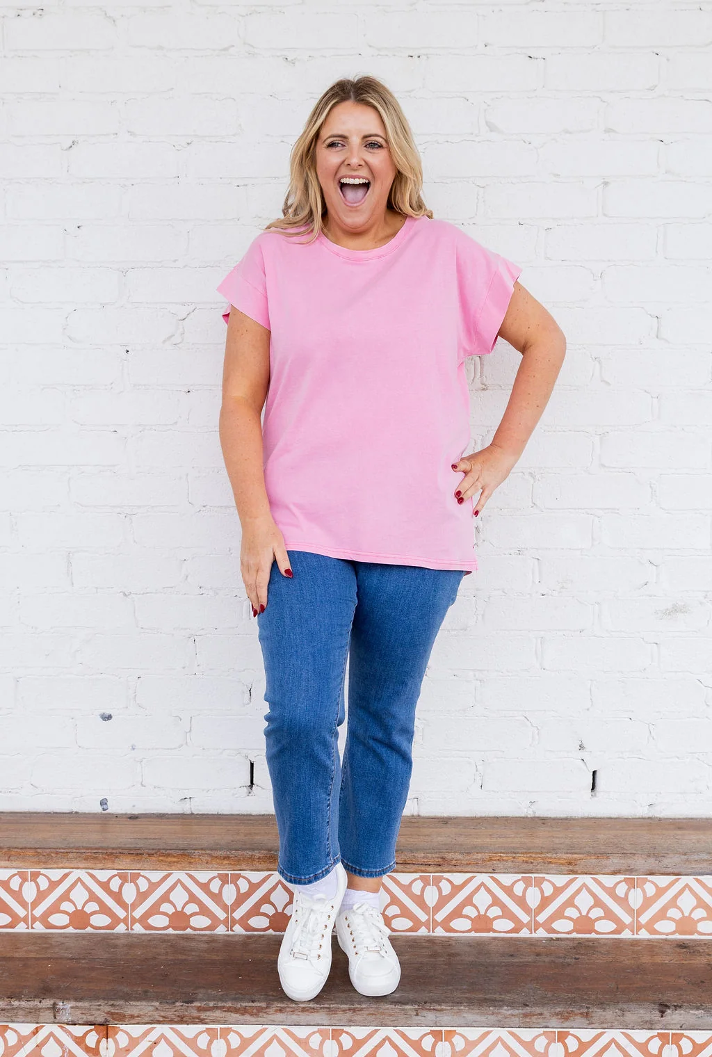 Selene Cap Sleeve Tee in Bubblegum