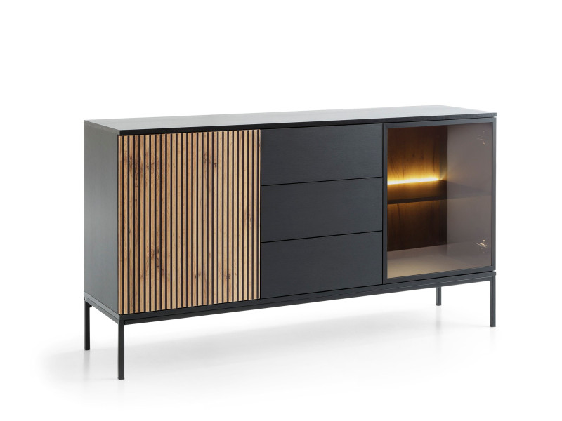 Komoda KSZ154 2D3S LED Dąb Wotan / Czarny