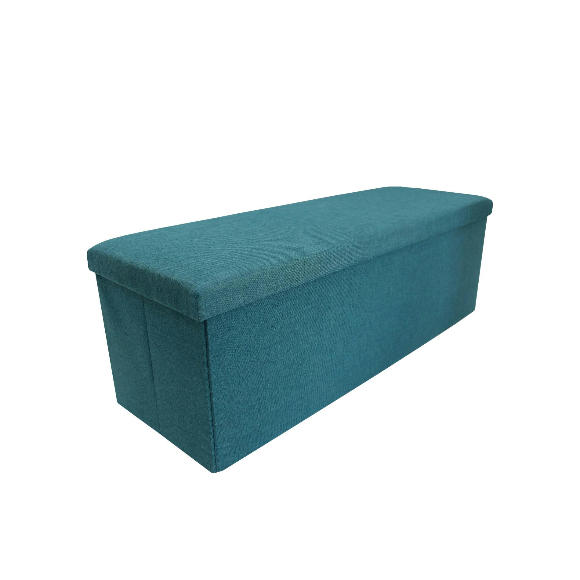 COLORED LIFE - Repose-pieds coffre de rangement en fibre de bois et tissu turquoise