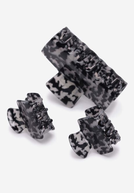 Womens 3pk Grey Animal Print Claw Hair Clips