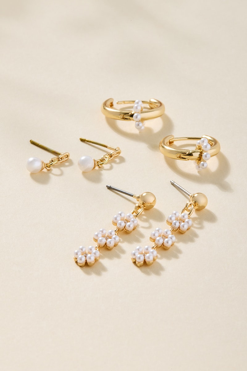 Connie Pearl Embellished Earring Set