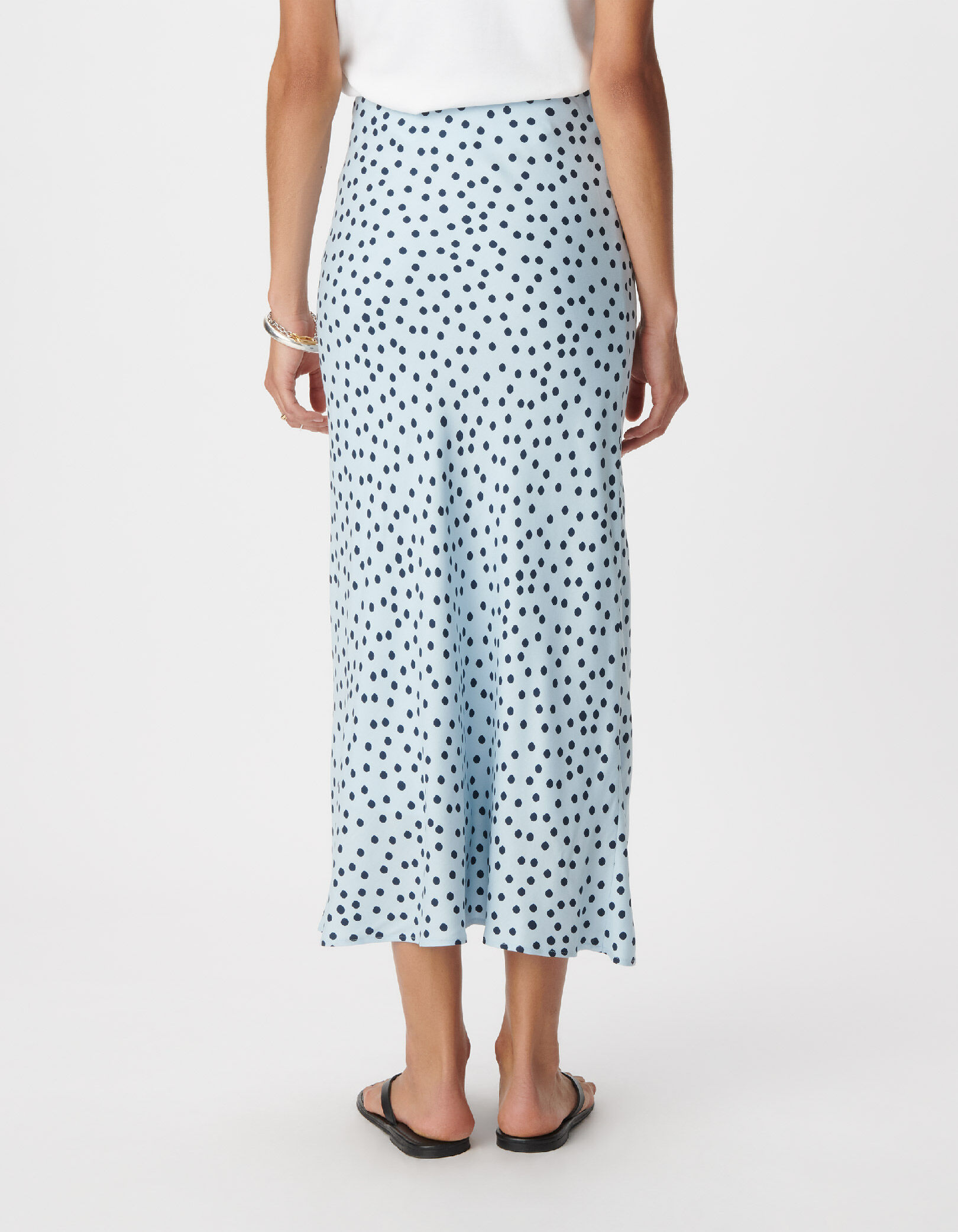 Jupe longue bleu ciel imprimé pois Femme