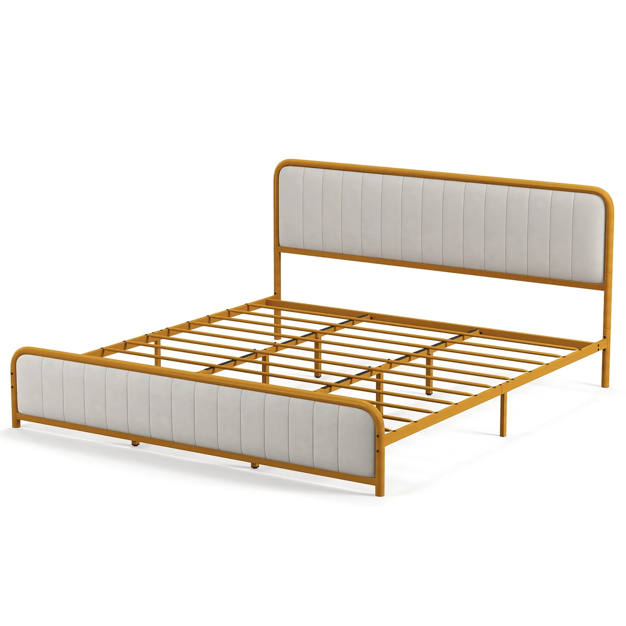 Costway Full Gold Metal Bed Frame Upholstered Platform Bed with Velvet