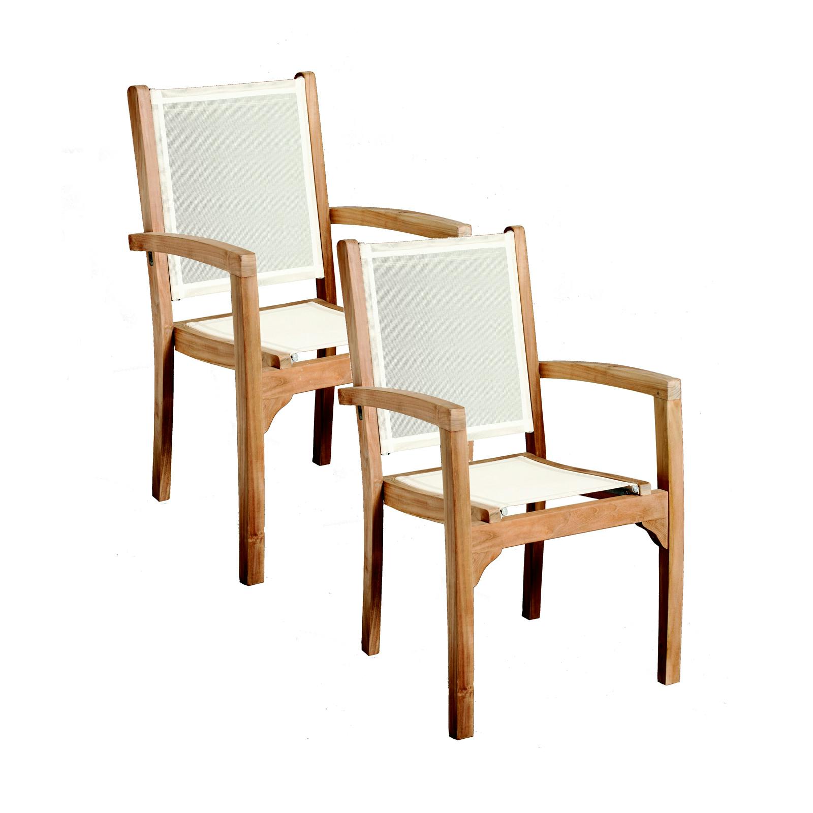Fauteuil de jardin en teck et textilène couleur ivoire (lot de 2) SUMMER