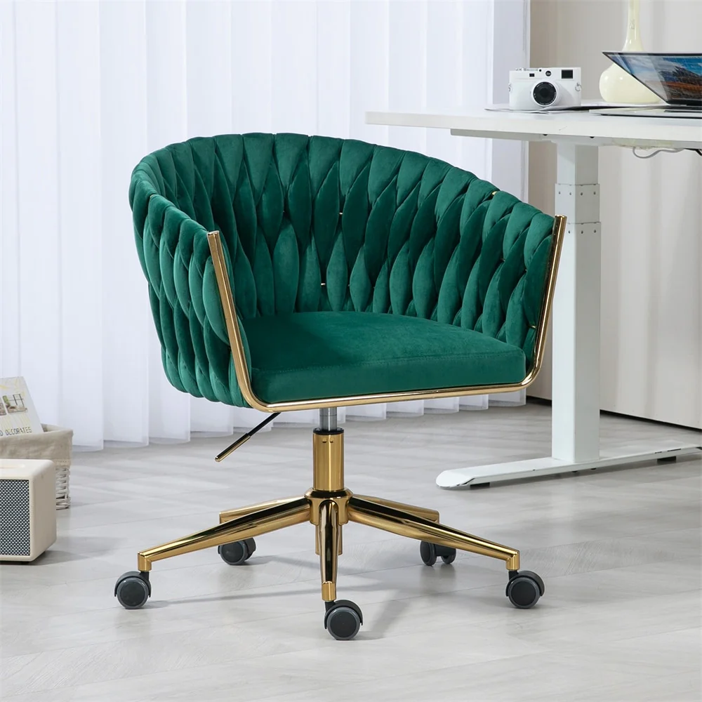 Height Adjustable Velvet Swivel Woven Office Chair with Wheels