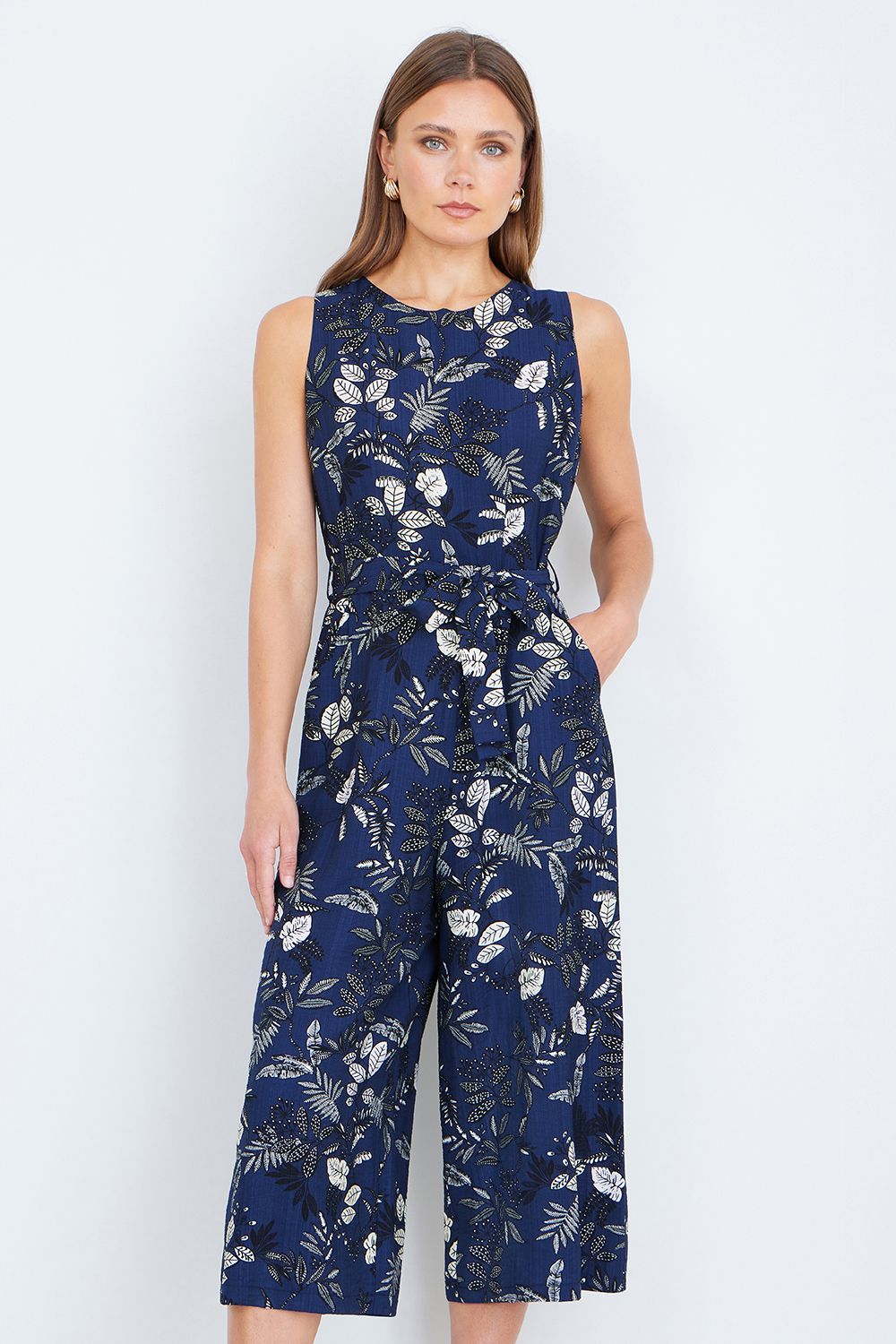 Yumi Leaf Print Jumpsuit With Pockets