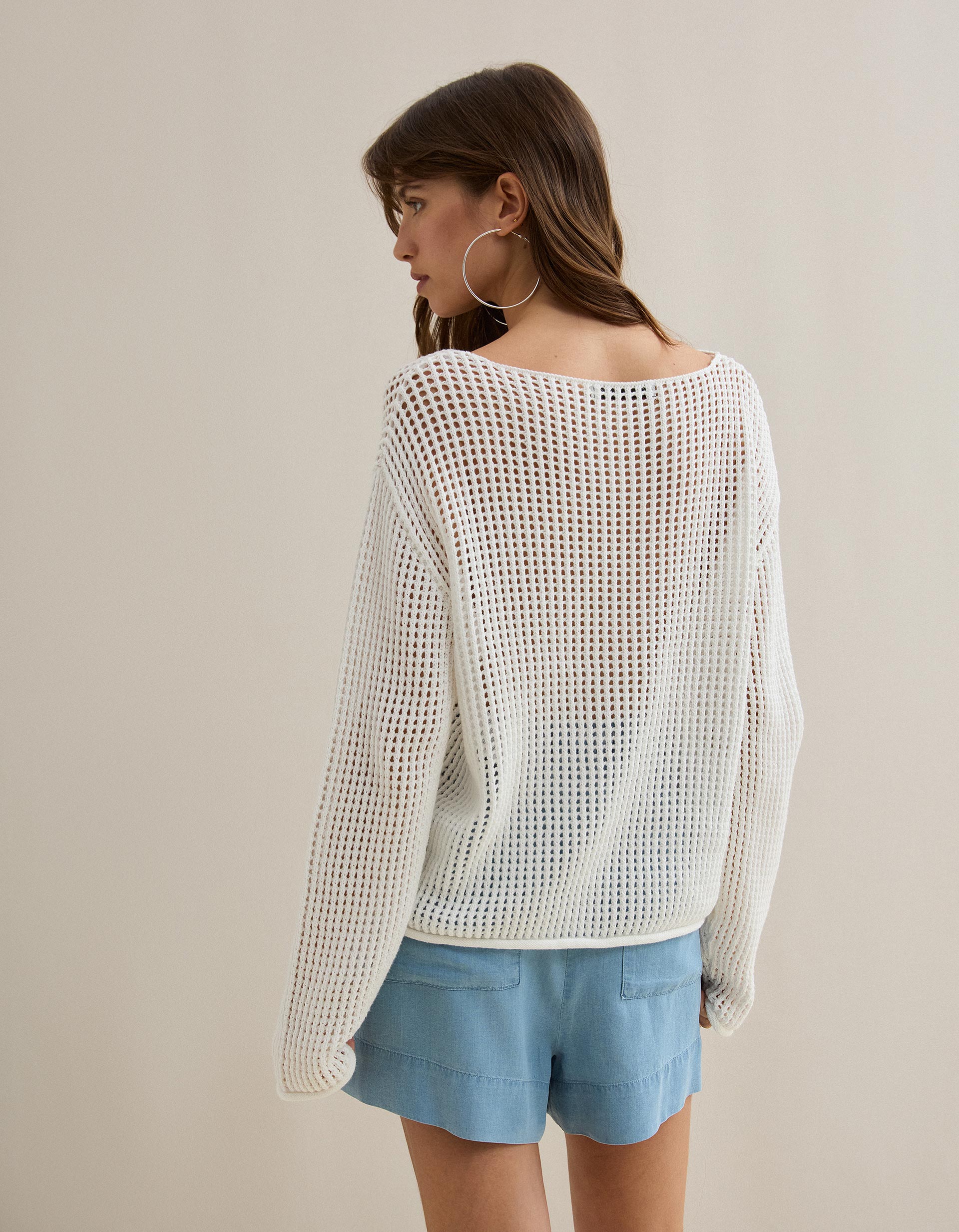 Camisola de Malha Crochet, Mulher, Branco