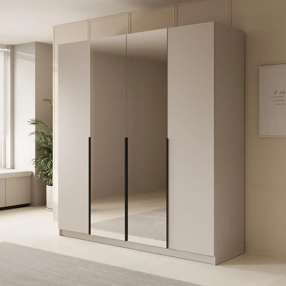 Meubella - Kledingkast Sabre - Beige - 200 cm - Met spiegel