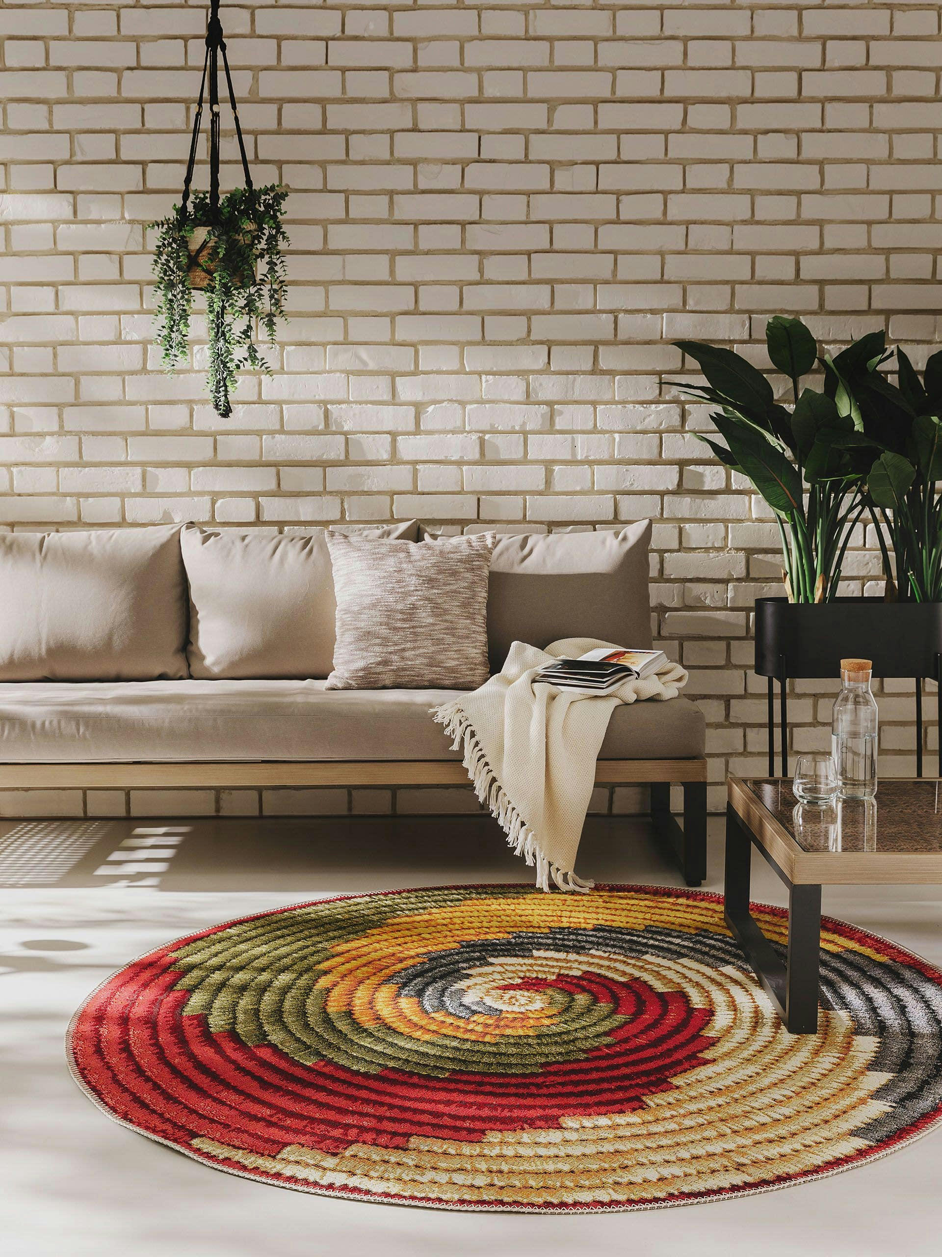 KENYA - Tapis d'extérieur & intérieur rond multicouleur D 160