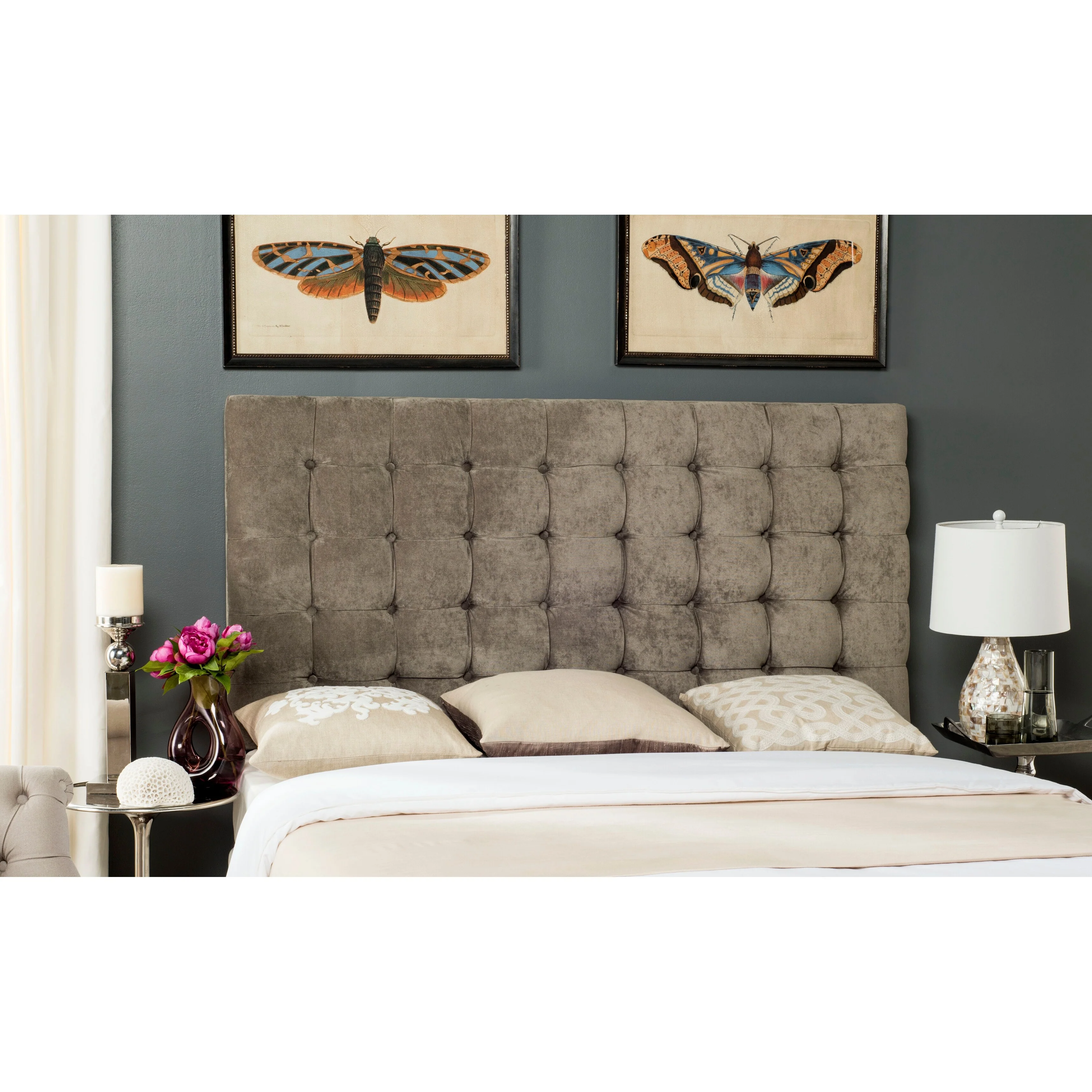 SAFAVIEH Janae Taupe Linen Upholstered Tufted Headboard (King)
