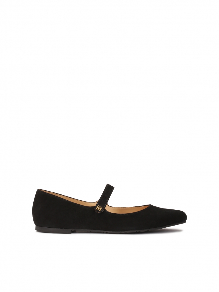 Black suede ballerinas in Mary Jane style
