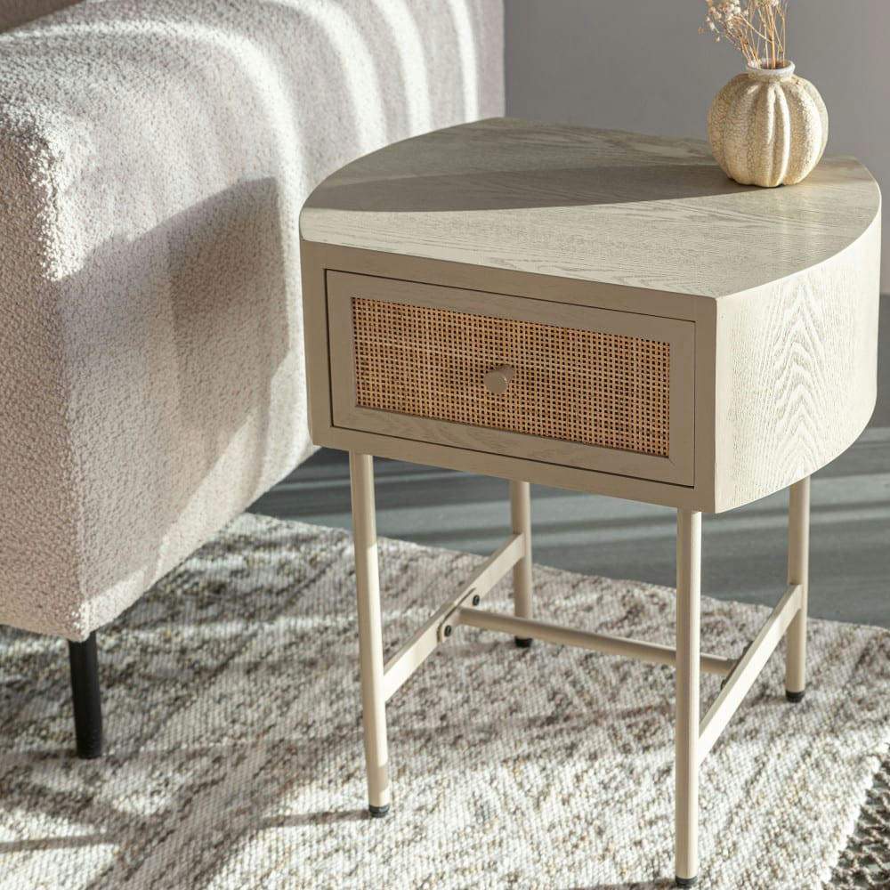 AMAYA - Table de chevet 1 tiroir en bois et métal beige