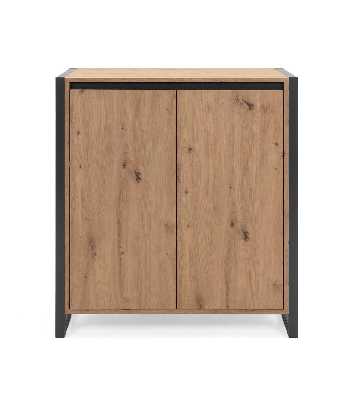 DENVER - Petit Buffet de Rangement 2 Portes L80 cm - Décor Bois Clair
