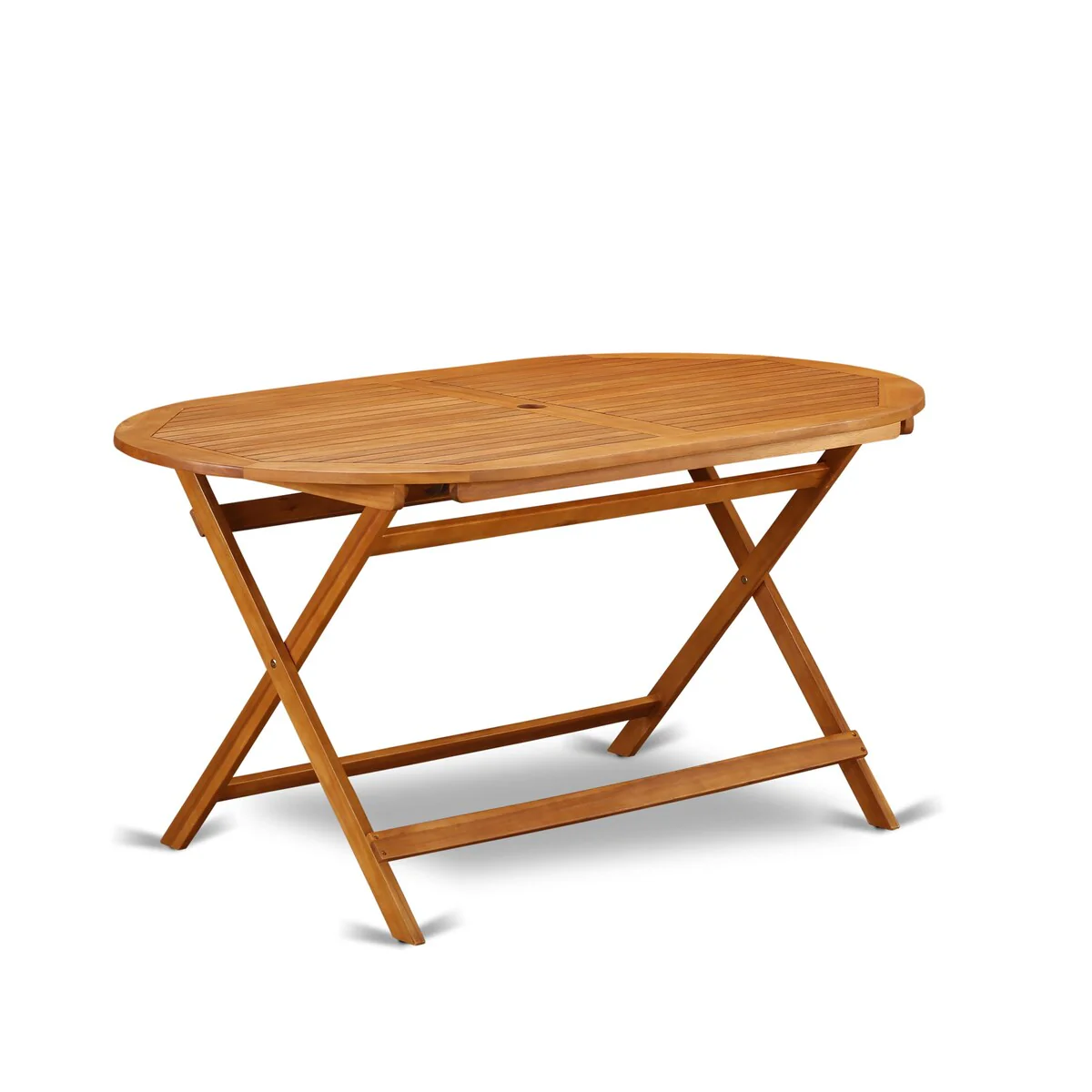 East West Furniture Patio Table Set- Acacia Wood Table and Folding Arm Chairs with Side Chairs, Natural Oil (Pieces Options)