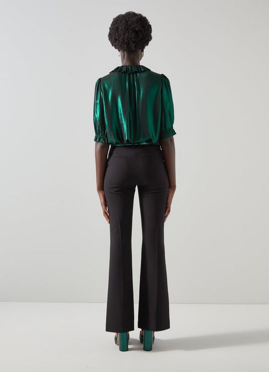 Margot Dark Green Lam&eacute; Gerogette Frill Collar Blouse