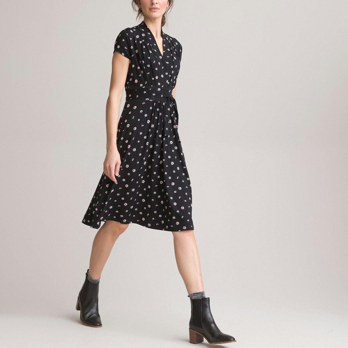 Robe évasée, imprimé floral, mi-longue