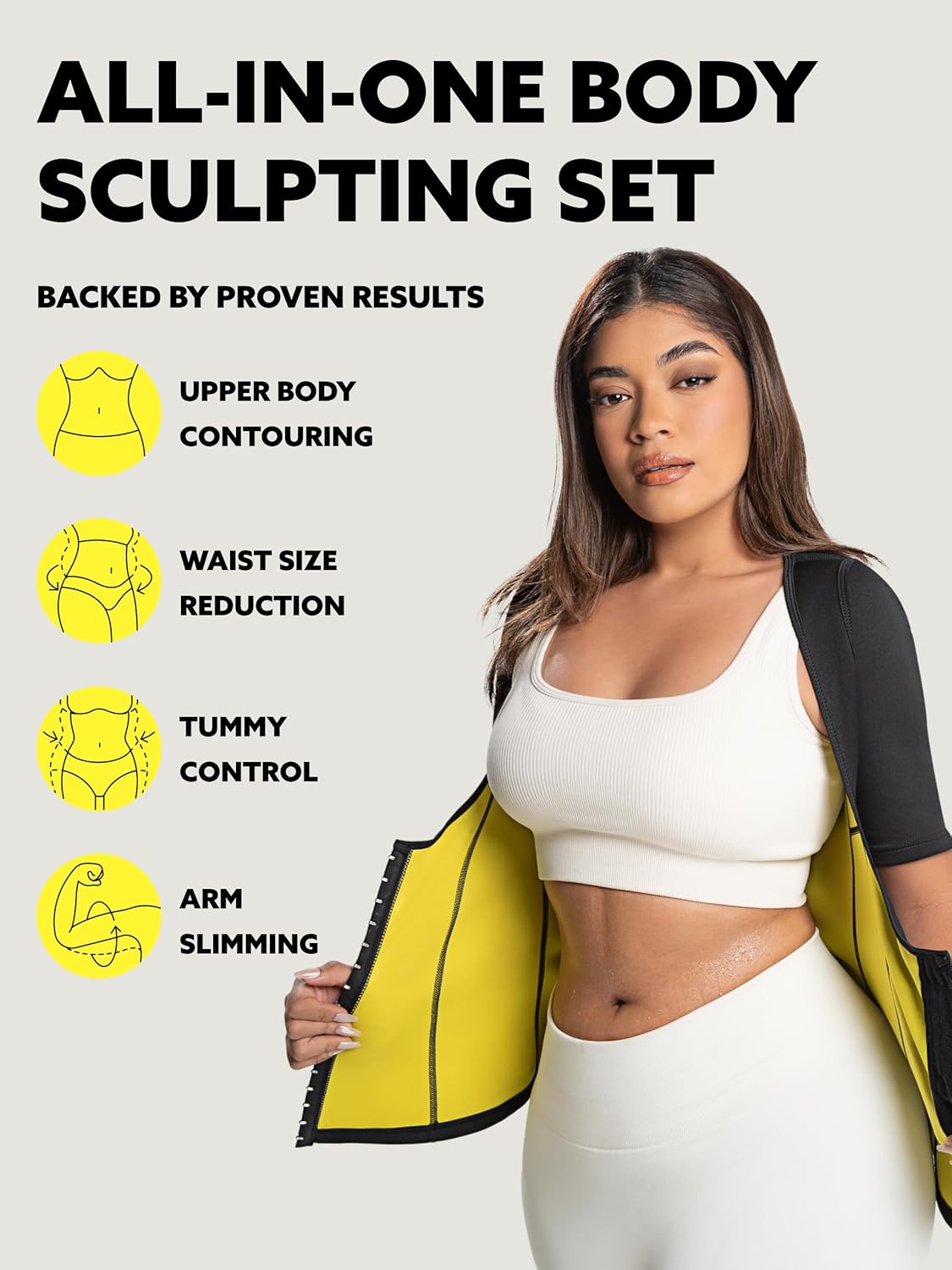 HOT SHAPERS Women’s Sleeved Body Sculpting Kit - Waist Cincher with Sleeves & Waist Trainer for Full-Body Contouring