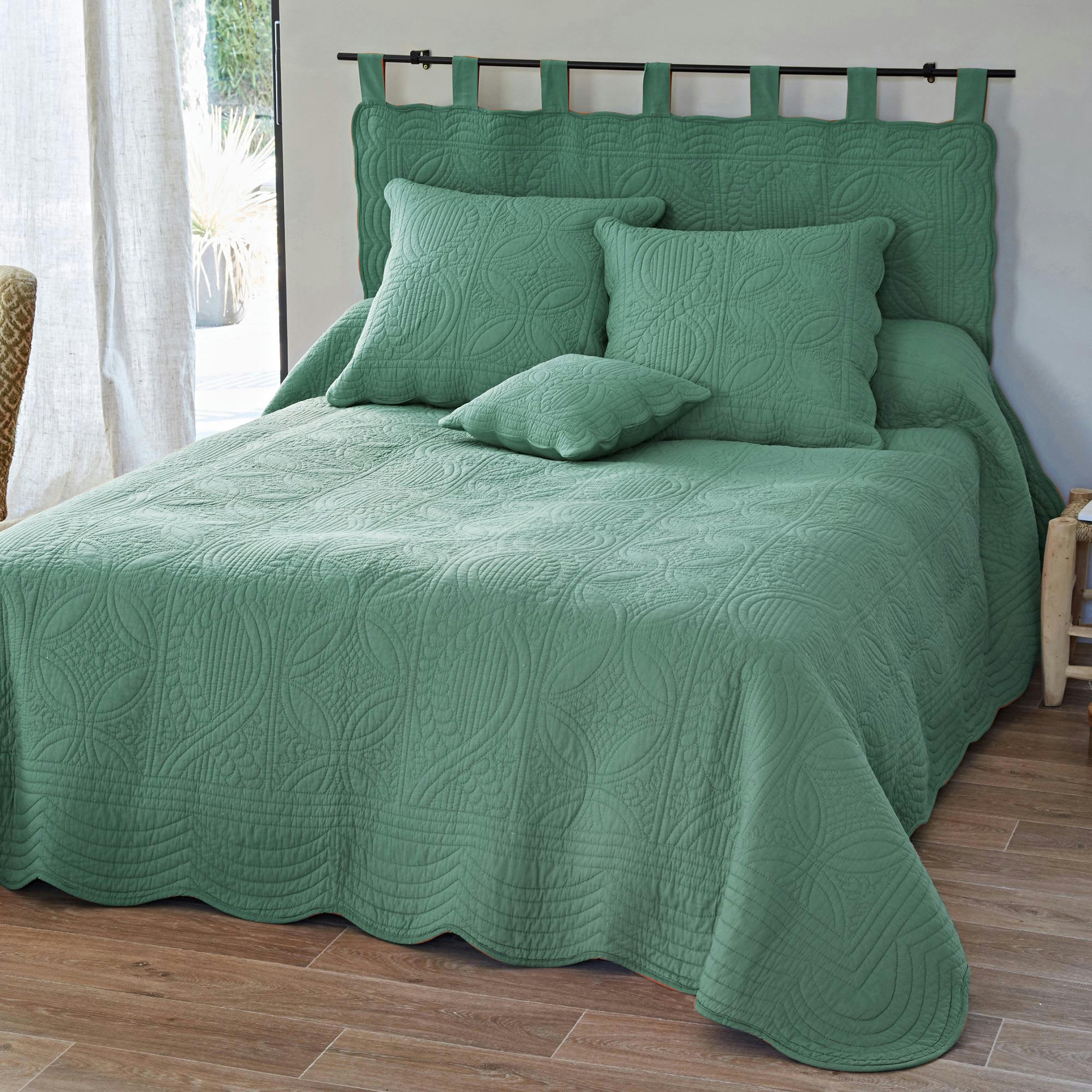 BAILLARGUES - Housse de coussin 40x40 vert eucalyptus en coton 370 g/m²