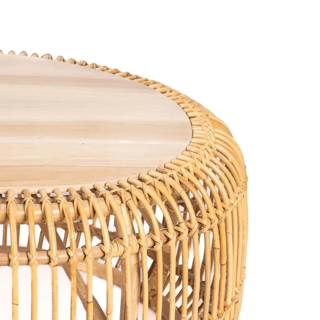 PHILL - Table basse en rotin et bois