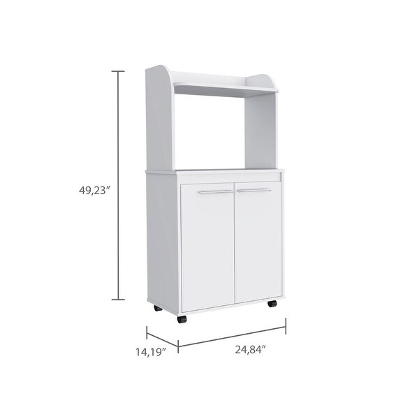 FM Furniture Rockford Modern Utility Kitchen Cart with 2-Door Cabinet, and Two Internal Shelves