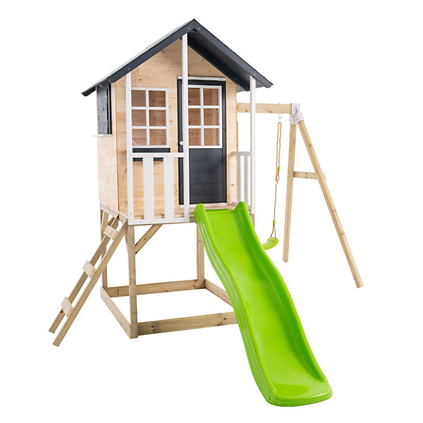 Maisonnette sur pilotis, glissière, 1 balançoire JACINTHES en bois