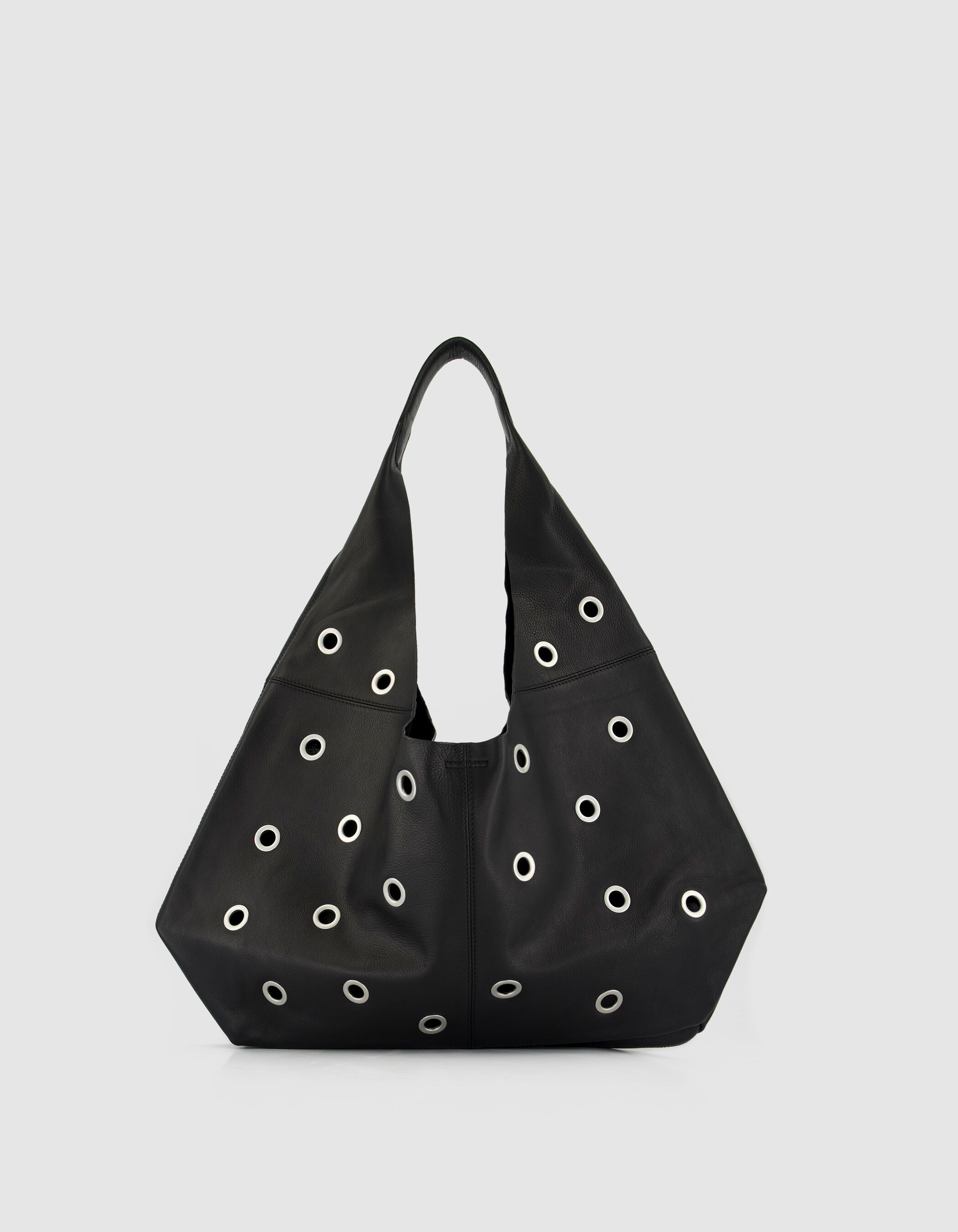 Sac Hobo noir cuir décor maxi oeillets Taille L Femme