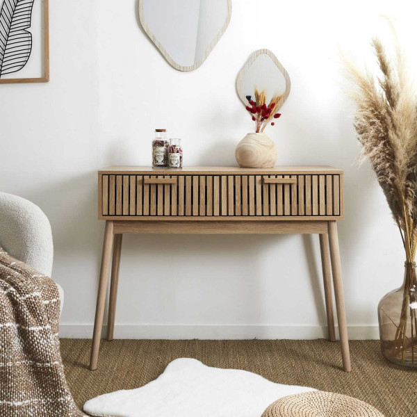 Konsola LINEA 100 cm dąb artisan skandynawska 2 szuflady MDF/drewno sosnowe