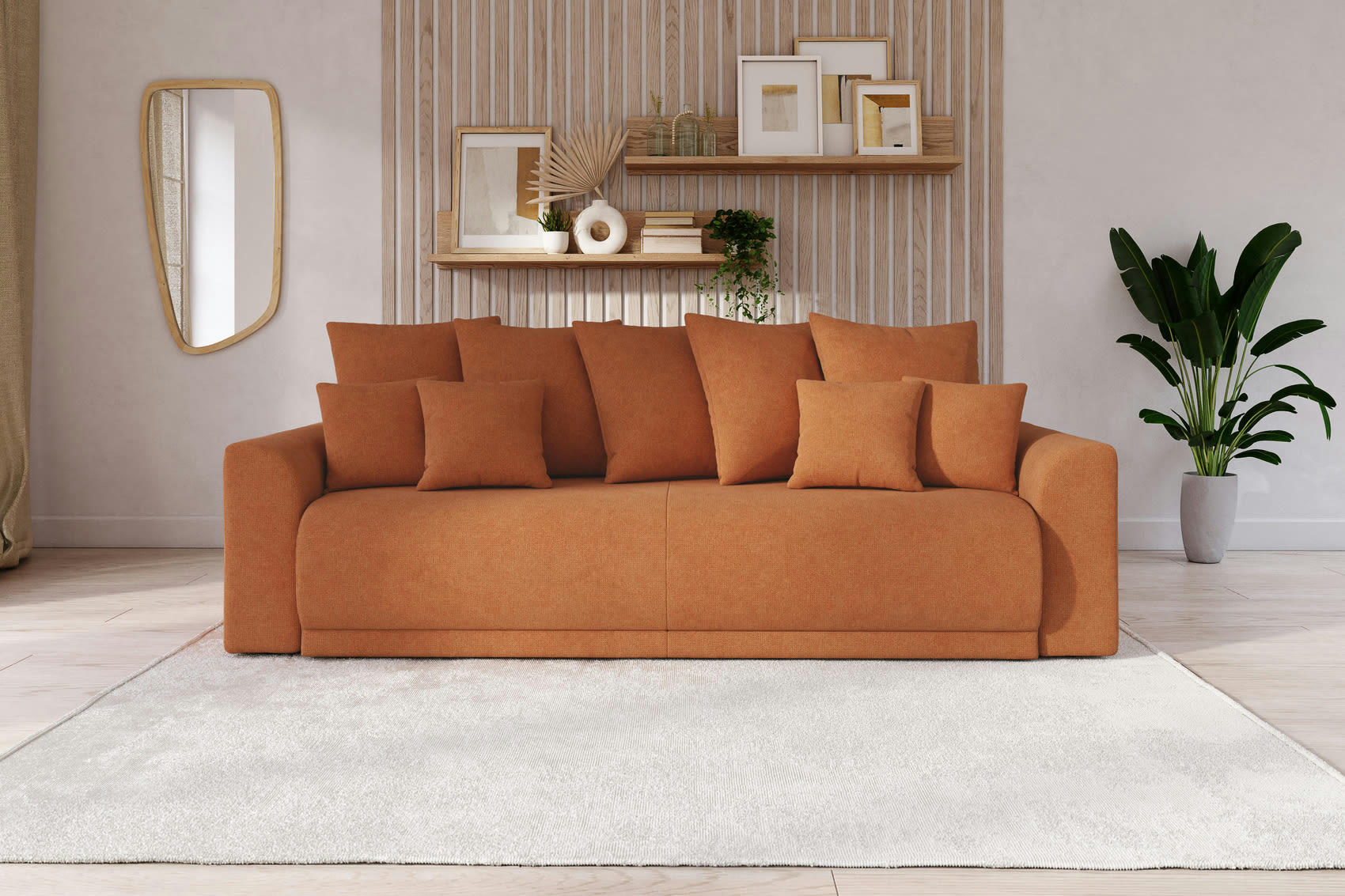 NOVA - Canapé droit convertible en tissu 3 places rouille