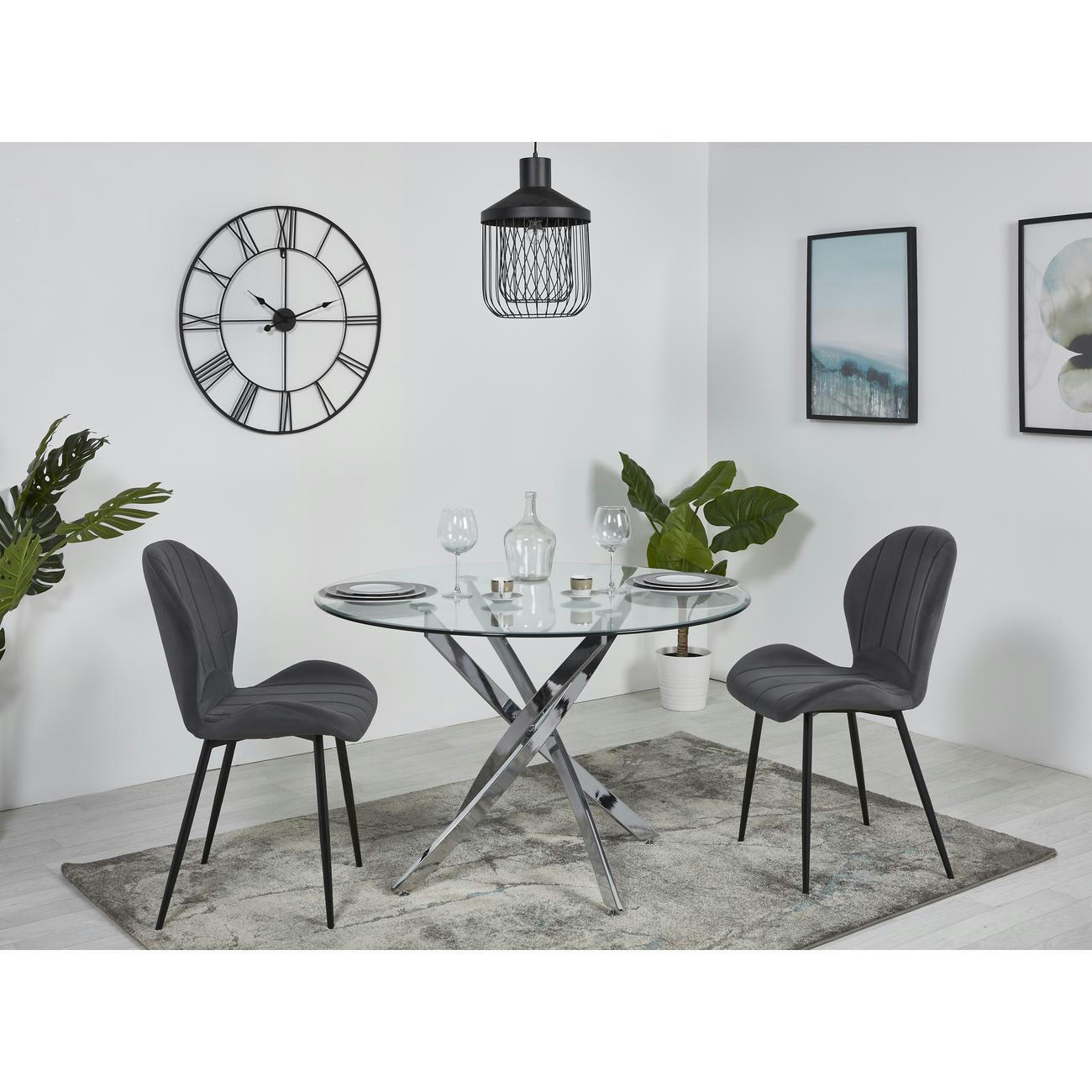 POLO - Lot de 2 - Chaise assise velours gris anthracite pieds metal noir