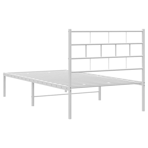 NNEVL Metal Bed Frame with Headboard White 107x203 cm