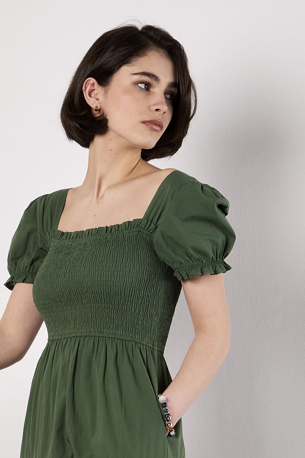 Apricot Cotton Tiered Milkmaid Midi Dress