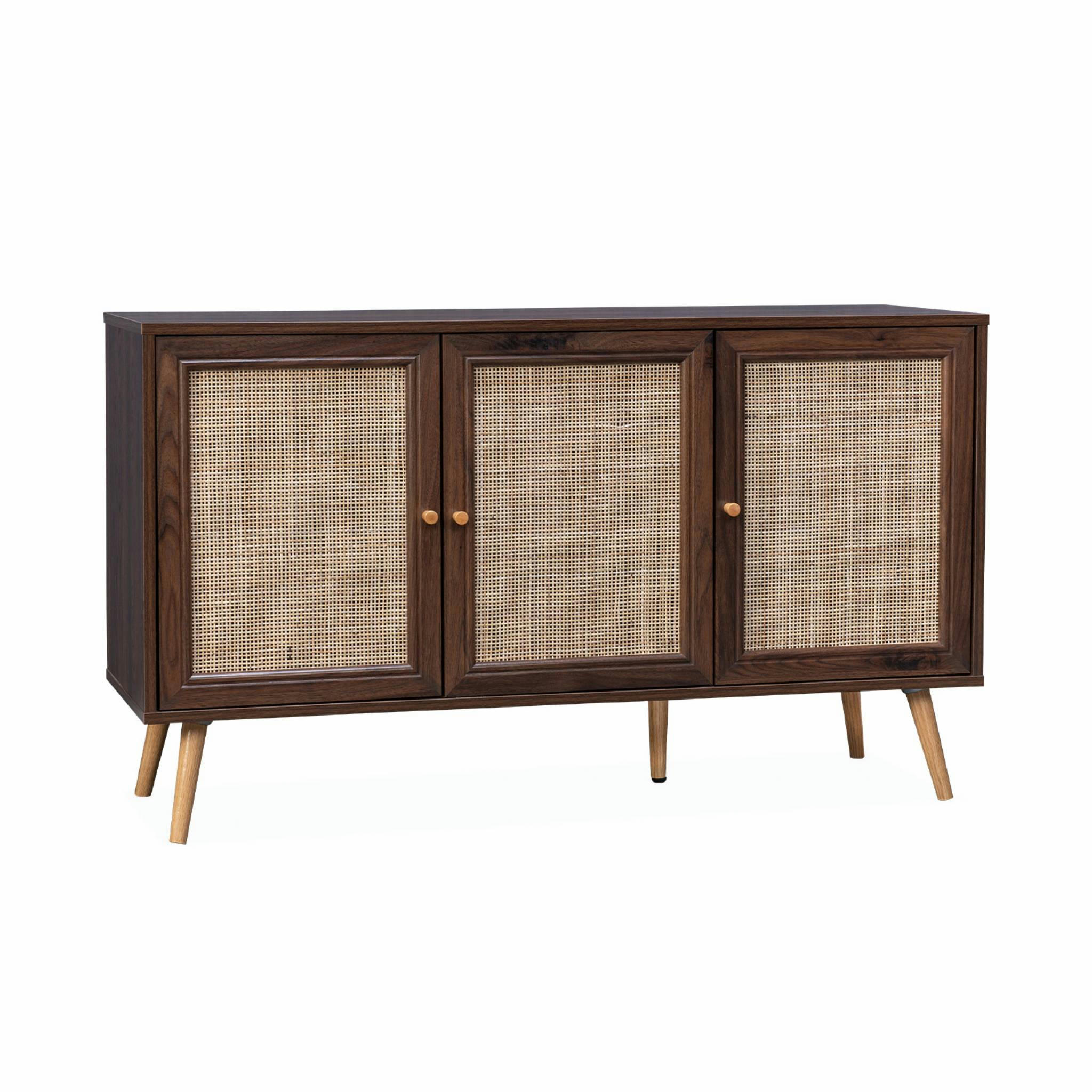 BOHÈME - Buffet de rangement cannage couleur bois foncé - bohème