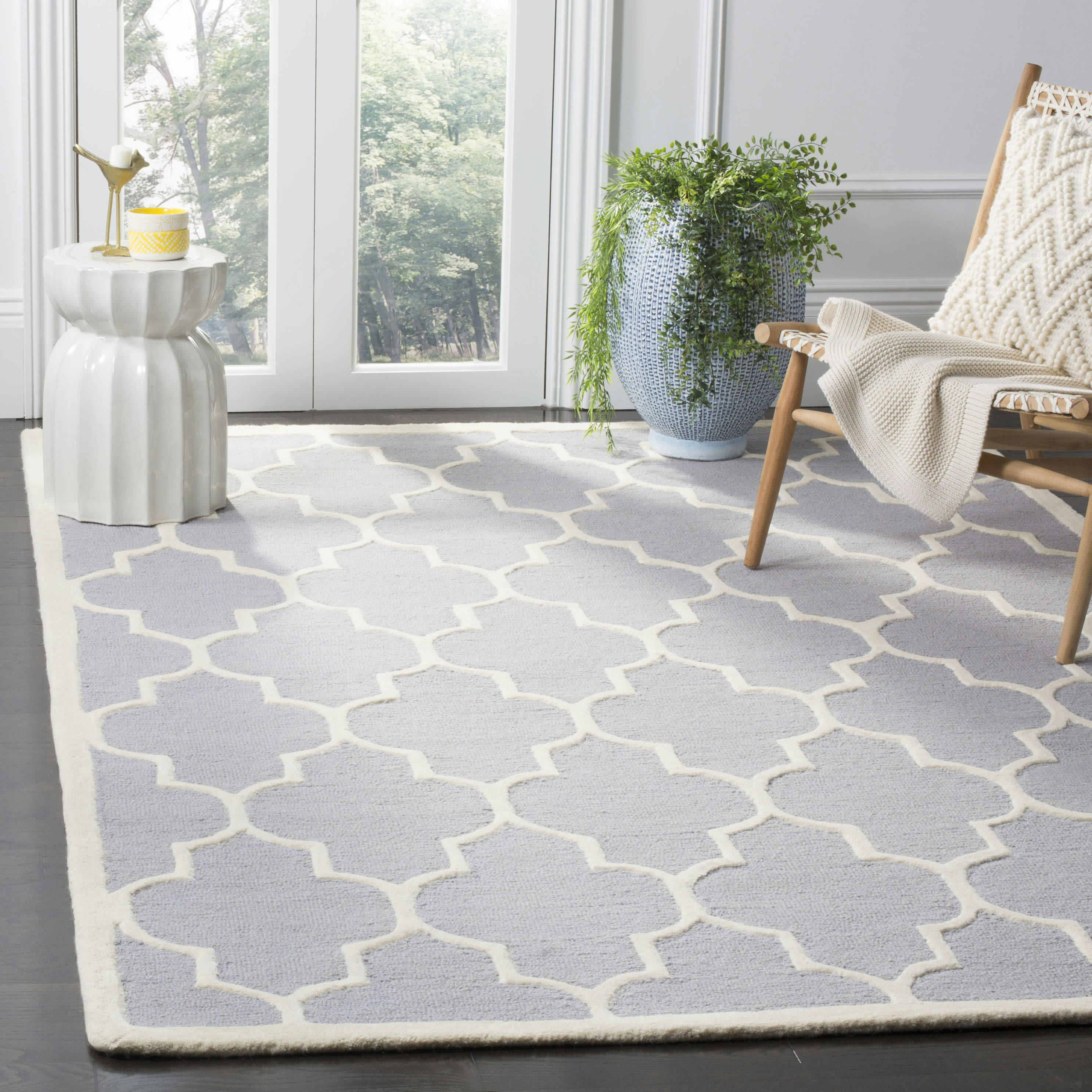 CAMBRIDGE - Tapis de salon interieur en argent & ivoire, 152 x 244 cm