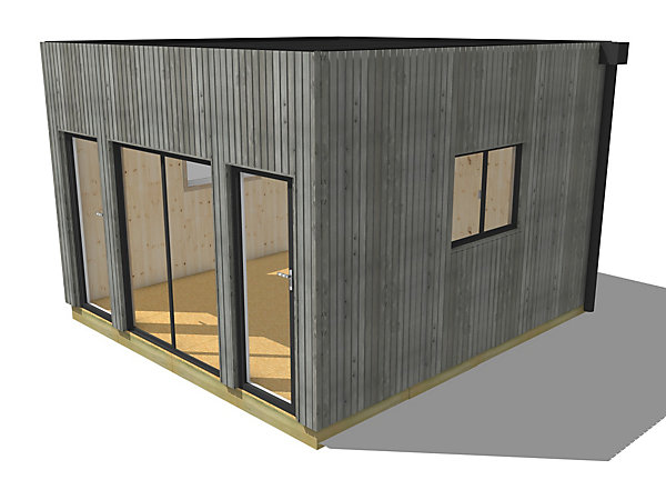 Bureau de jardin 4 saisons en bois 4,4 x 4,6 x 3,2 m / isolation RE2020 avec plancher isolé