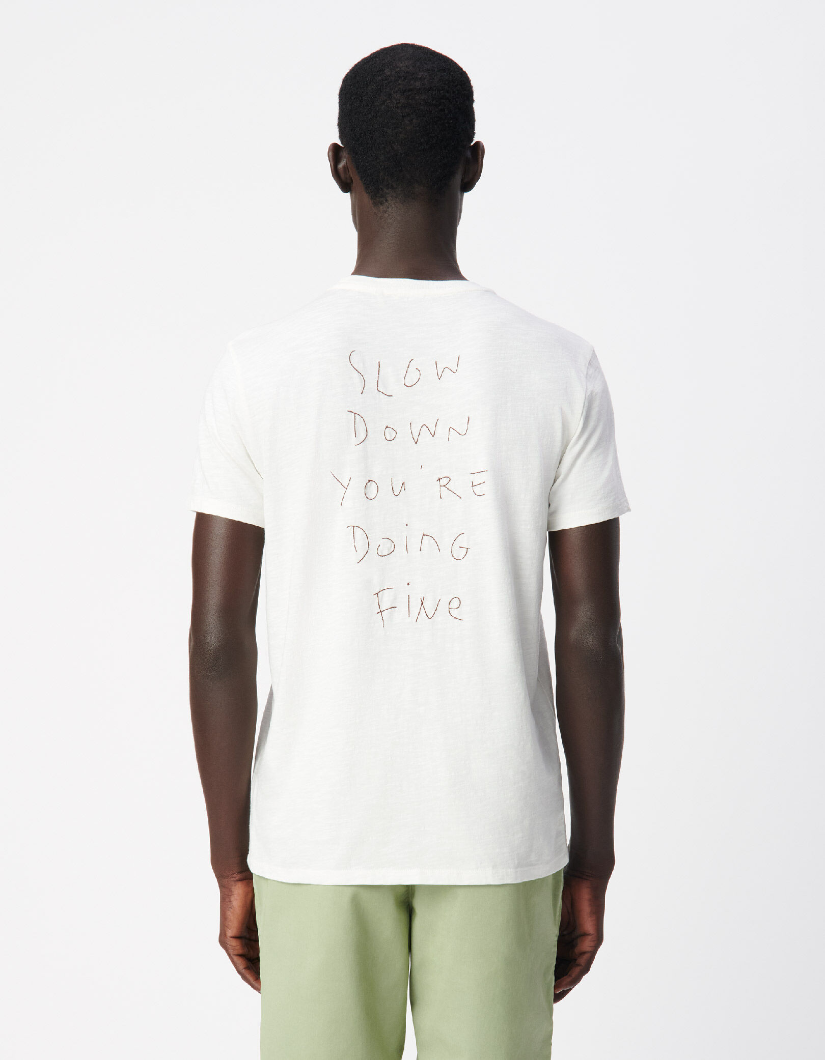 T-shirt marine flammé broderies devant dos Homme