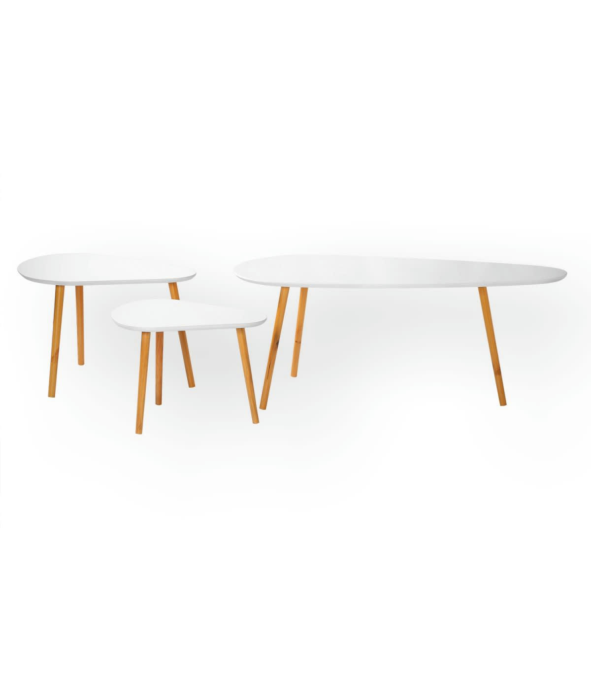 - Set de 3 tables gigognes blanc et bois