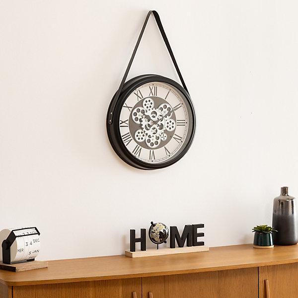 Horloge avec lanière Peter D40cm noir et blanc - Atmosphera