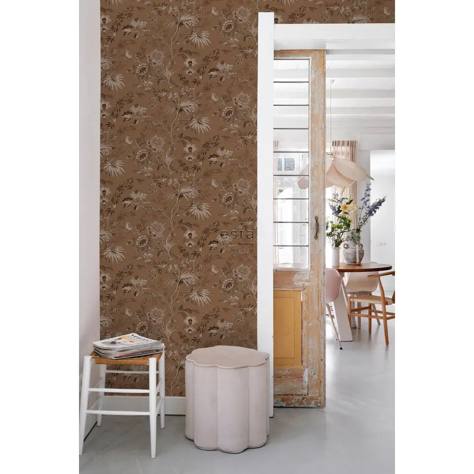 ESTAhome behang vintage bloemen terracotta bruin - 50 x 900 cm