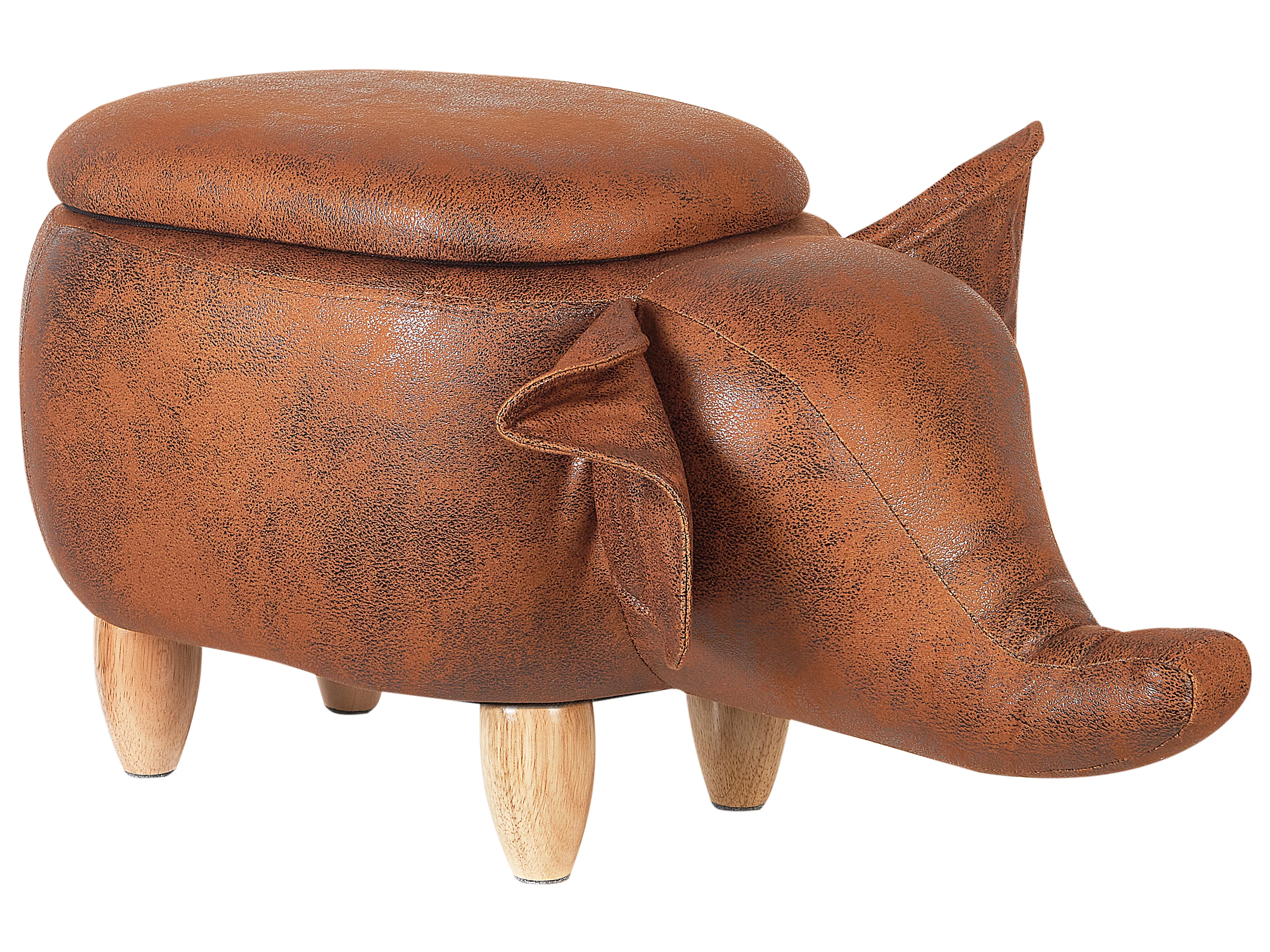 Storage Animal Stool ELEPHANT Faux Leather Dark Brown Elephant