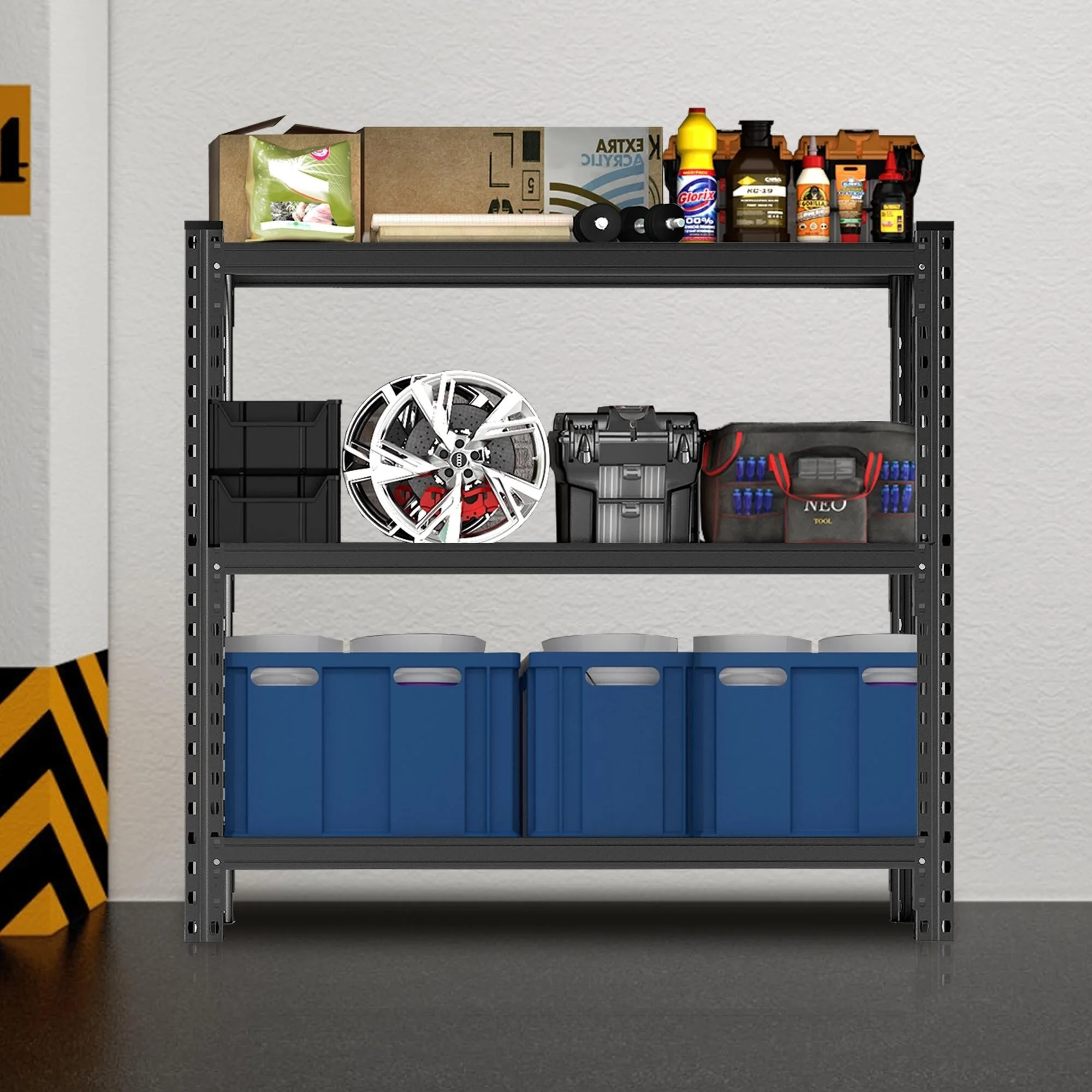 Heavy duty shelving unit with adjustable shelves
