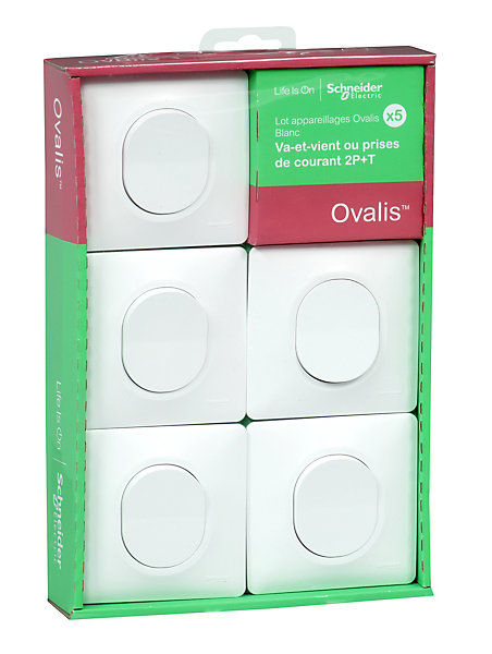 Interrupteur va-et-vient complet Schneider Electric Ovalis blanc, lot de 5