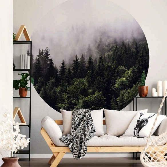 Vliestapete »Runde Vliestapete«, Nebel Wald Tannenwald, mehrfarbig, matt