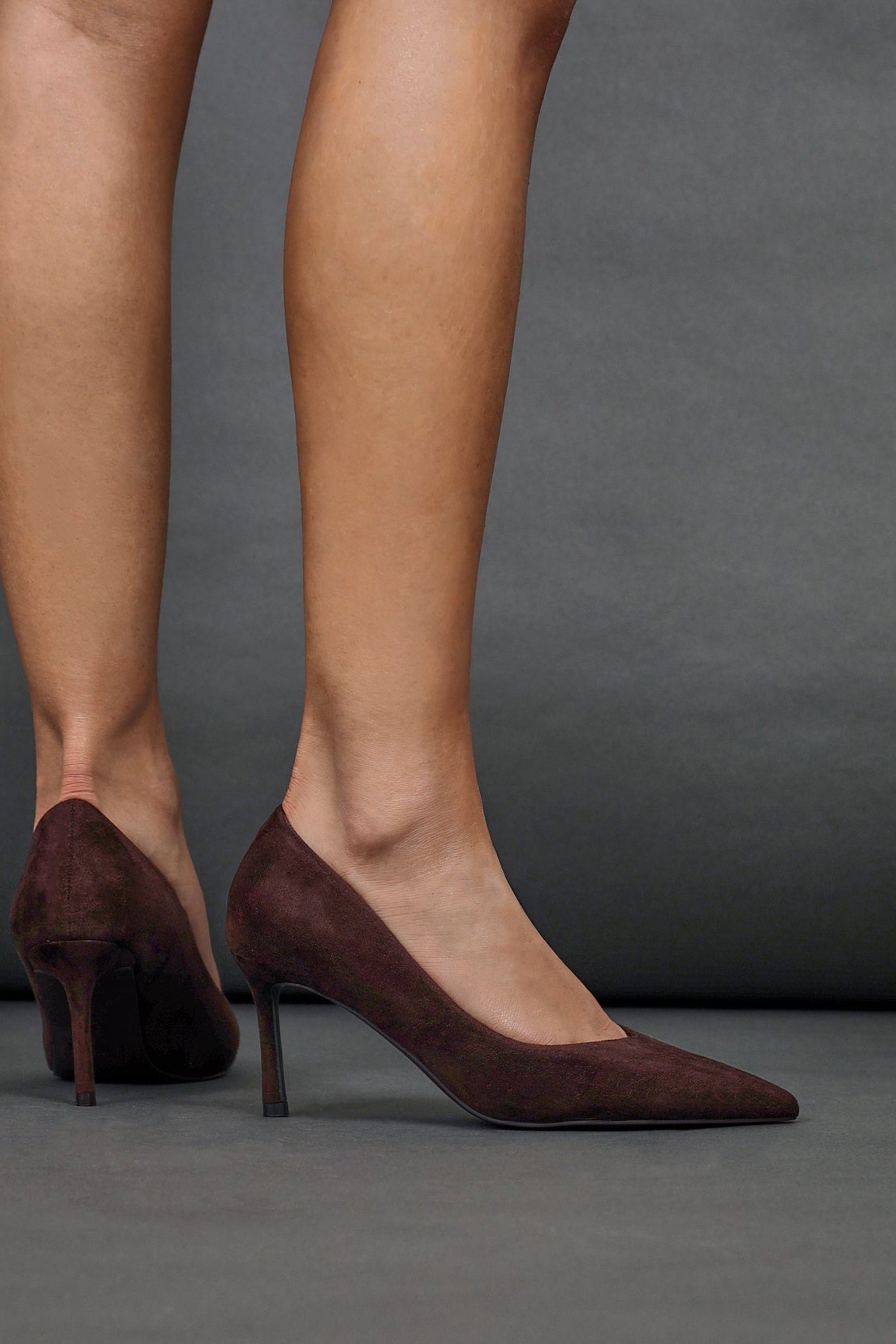 Linzi Classic Brown Faux Suede Court Heels