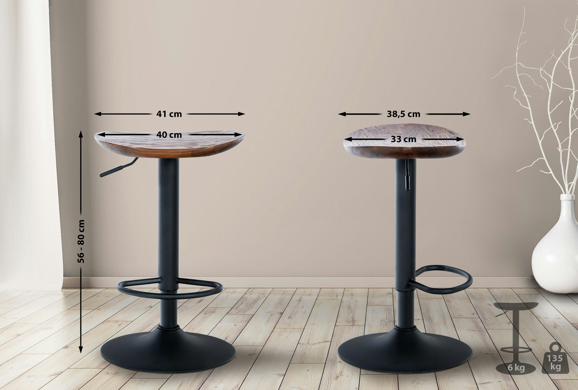 SKELDE - Tabouret de bar industriel réglable en bois Noyer