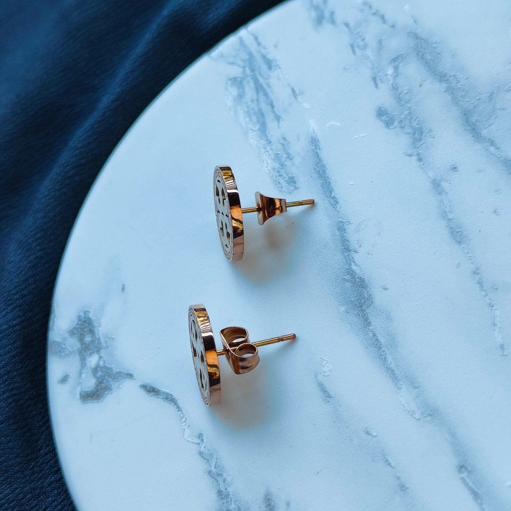The Colourful Aura Large Round Rose Gold Plated Stud Earrings