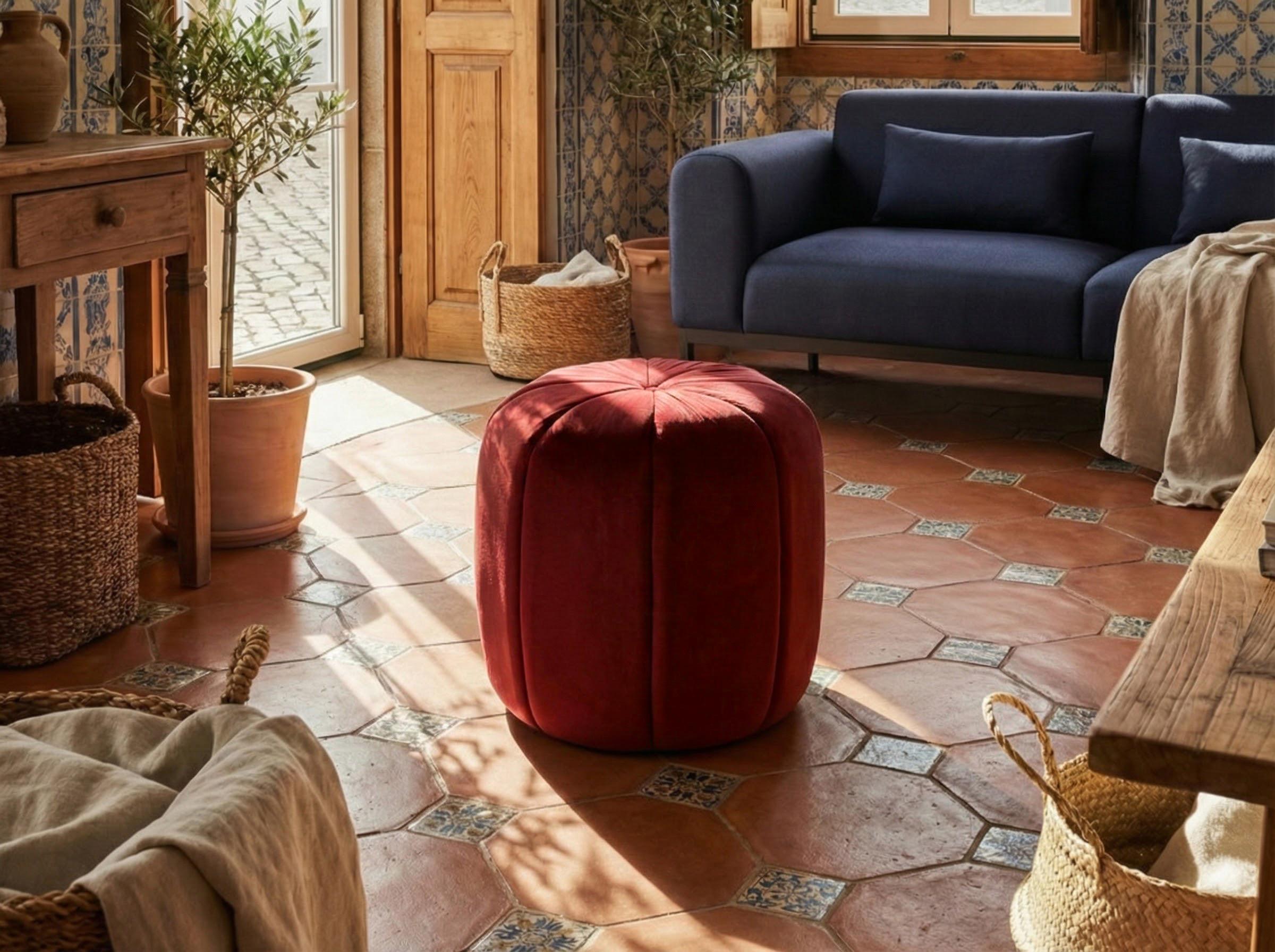 Pouffe SELBY Velvet Dark Red