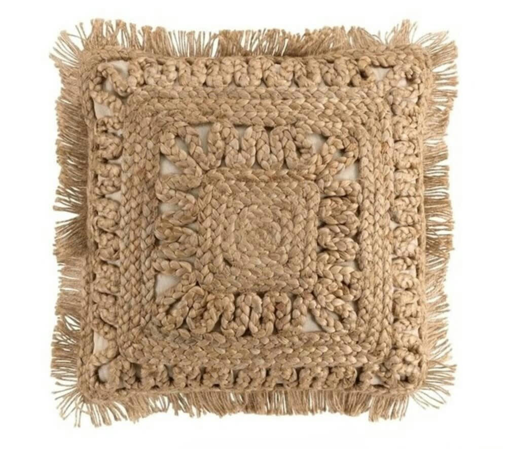 - Coussin à franges déhoussable 45 x 45 cm jute