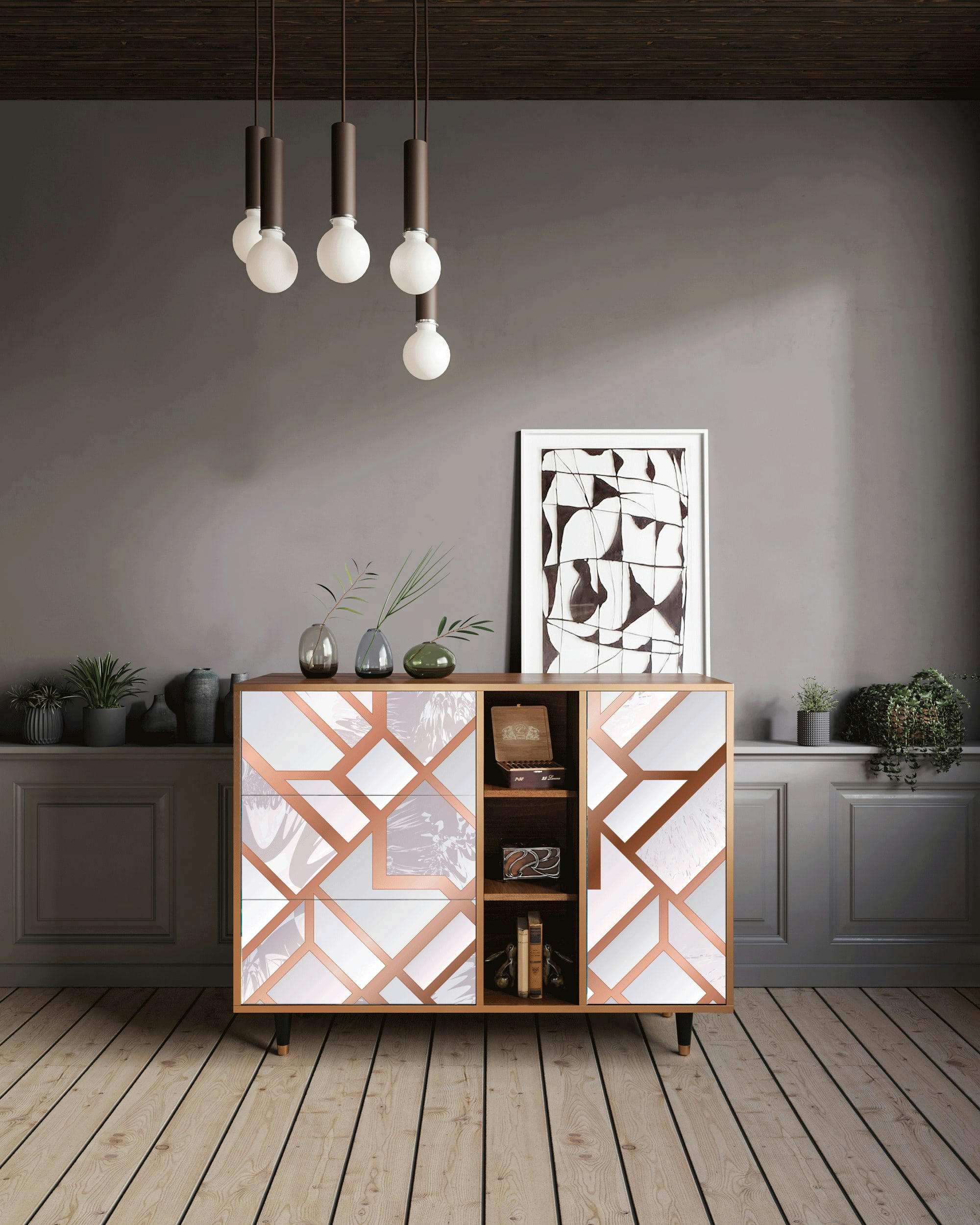 PASTEL FAIRYTALE - Buffet  rose clair 3 tiroirs et 1 porte L 125 cm