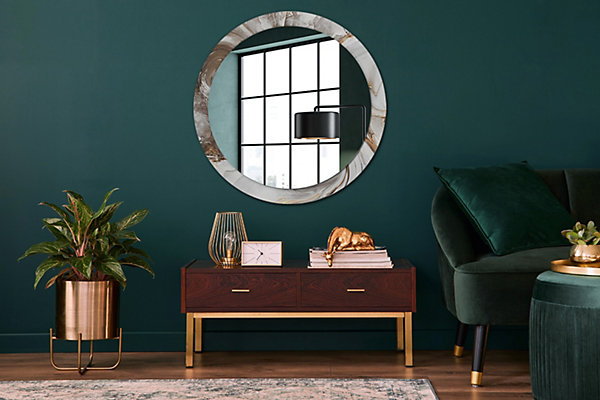 Miroir Rond Grand Cadre Imprimé Wallfluent fi90 cm Marbre Clair Tendance Intemporelle Chambre Salon